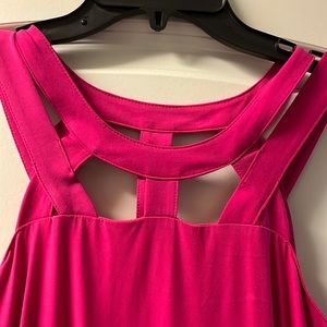Hot pink high-low sleeveless dress ; low in the back